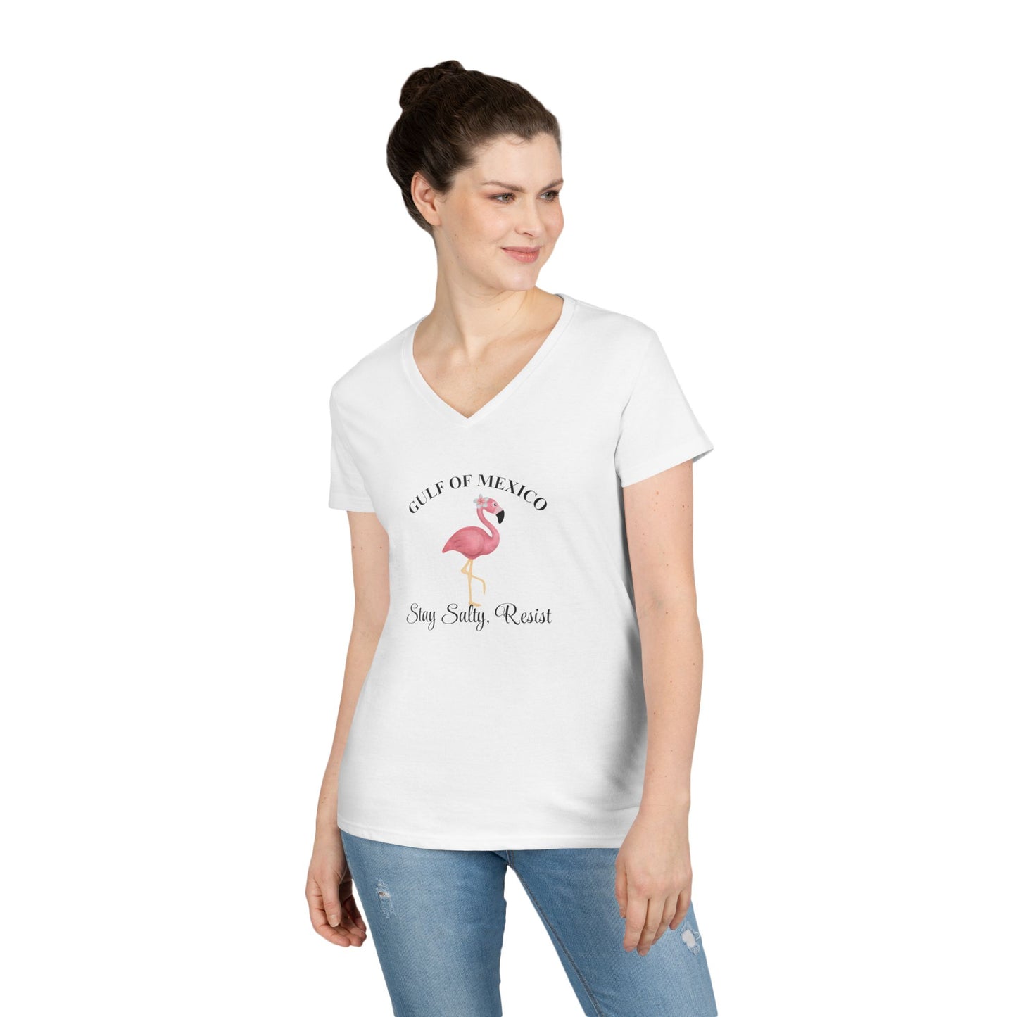 Ladies' V-Neck T-Shirt - Stay Salty, Resist | Gulf of Mexico Inspired Tee