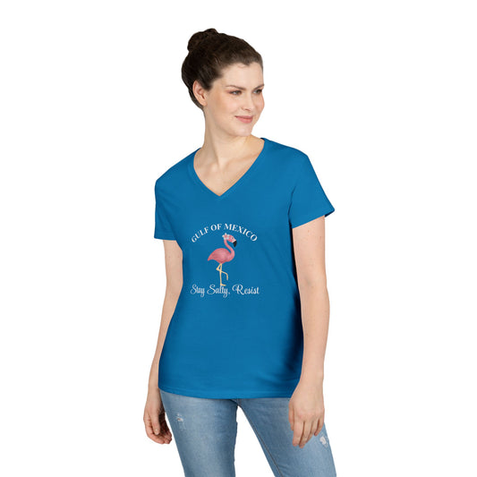 Gulf of Mexico Flamingo V-Neck T-Shirt - Stay Salty, Resist