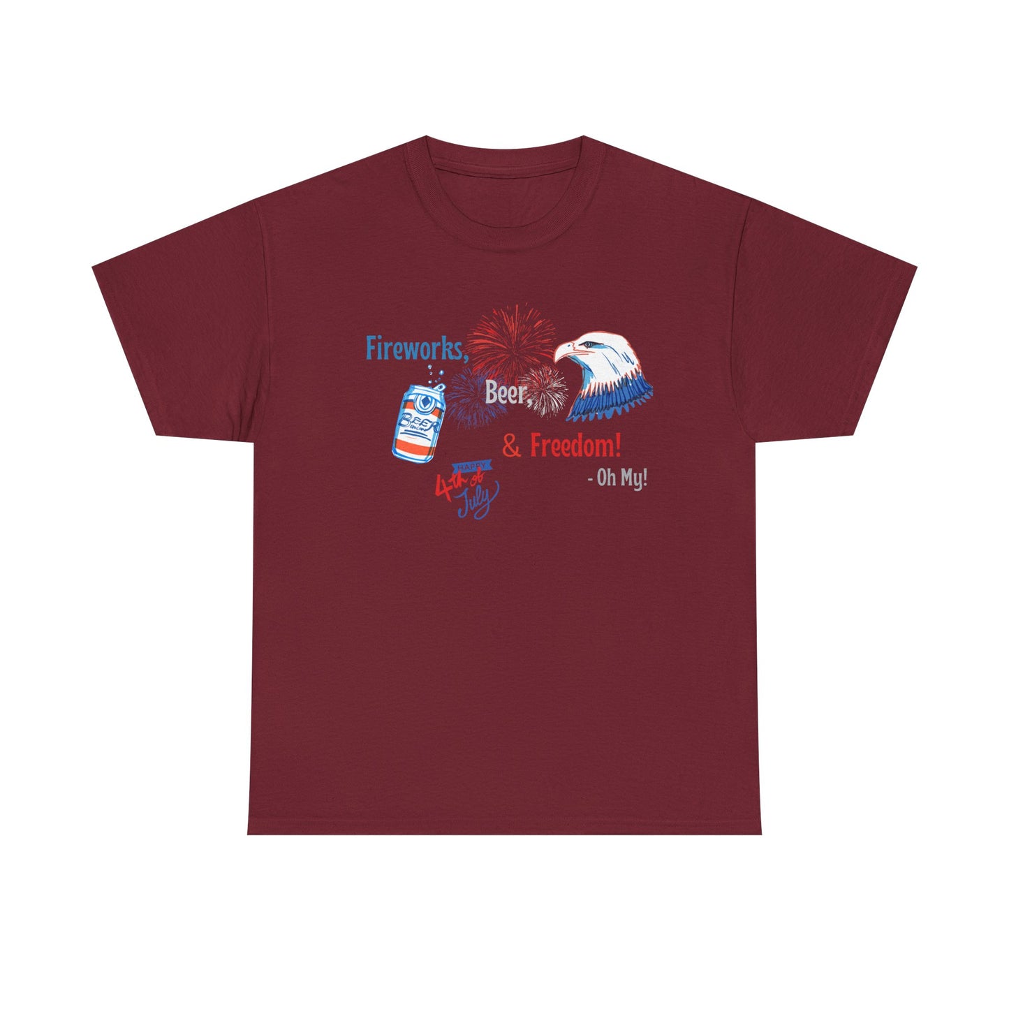 Patriotic Unisex Heavy Cotton Tee - Fireworks, Beer & Freedom Design