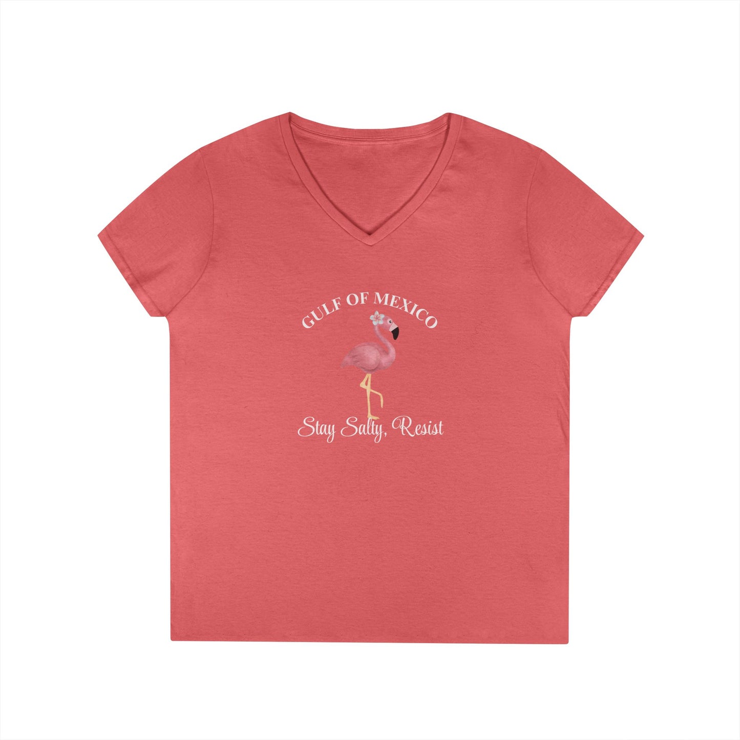 Gulf of Mexico Flamingo V-Neck T-Shirt - Stay Salty, Resist