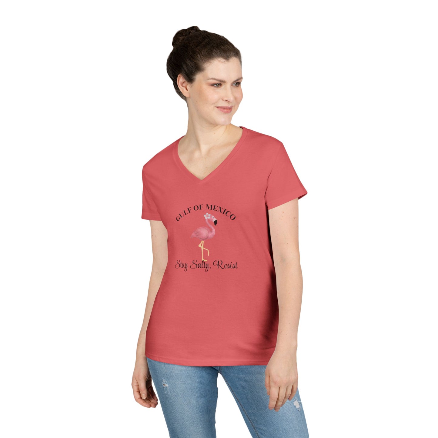 Ladies' V-Neck T-Shirt - Stay Salty, Resist | Gulf of Mexico Inspired Tee