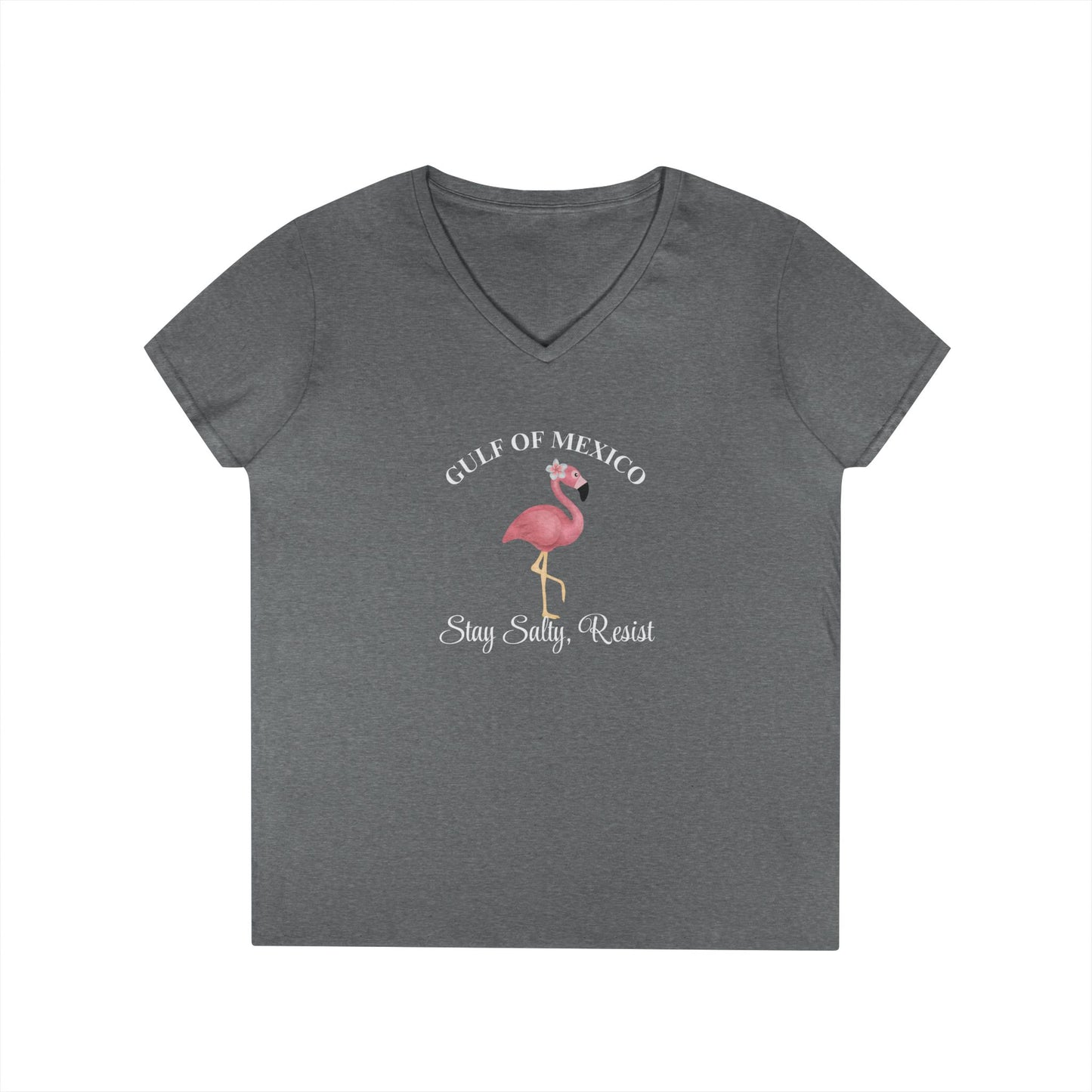Gulf of Mexico Flamingo V-Neck T-Shirt - Stay Salty, Resist