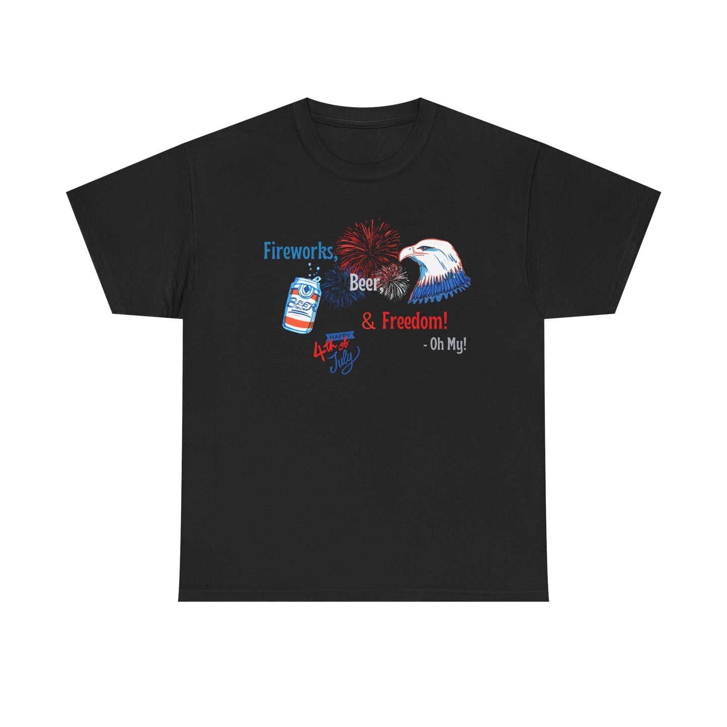 Patriotic Unisex Heavy Cotton Tee - Fireworks, Beer & Freedom Design