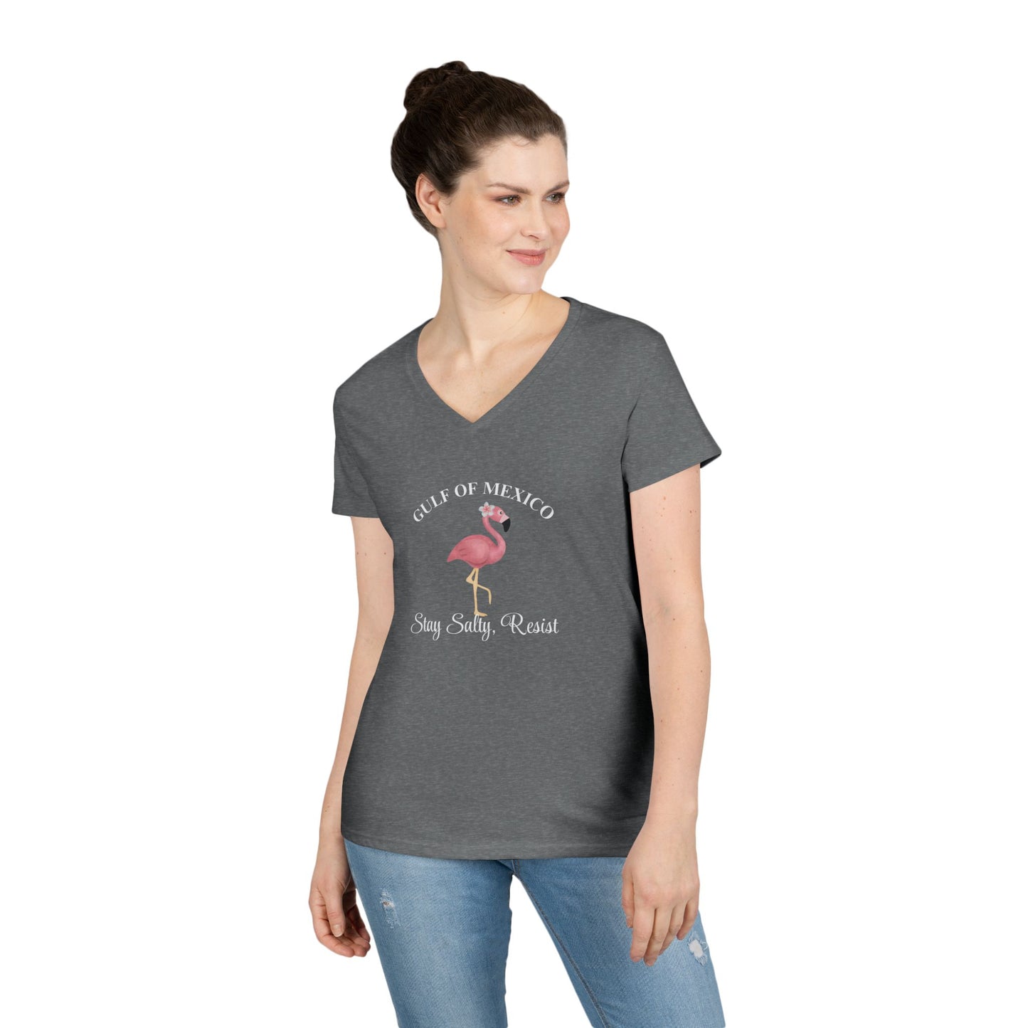 Gulf of Mexico Flamingo V-Neck T-Shirt - Stay Salty, Resist