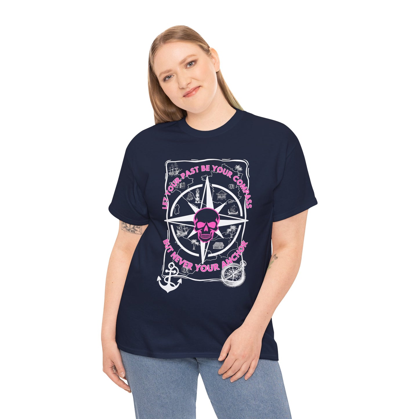 Graphic Tee - Edgy Skull Pink 'Don't Let Your Past Be Your Anchor'