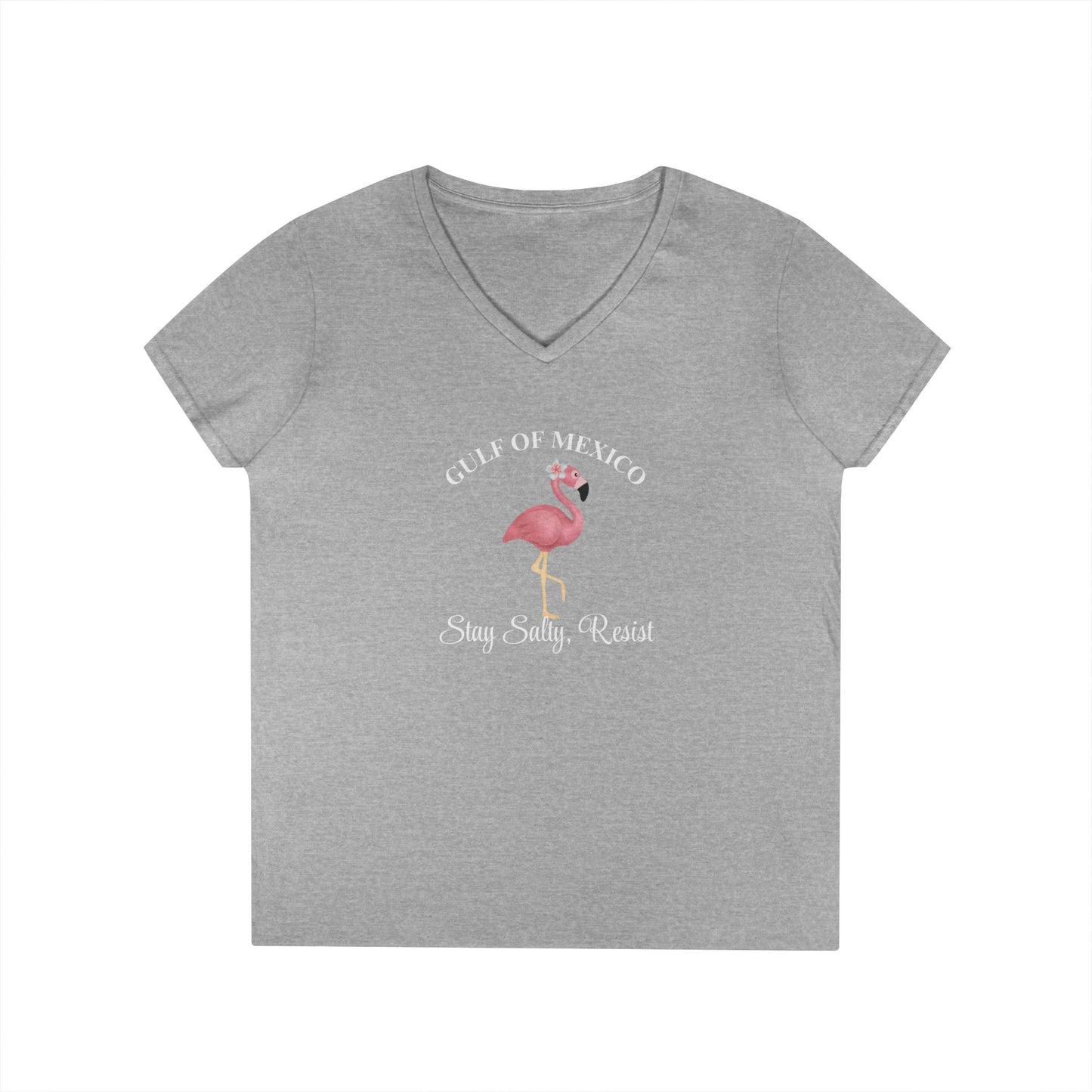 Gulf of Mexico Flamingo V-Neck T-Shirt - Stay Salty, Resist