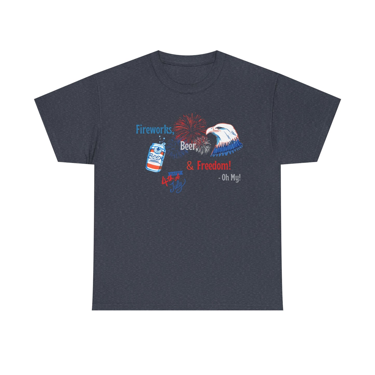 Patriotic Unisex Heavy Cotton Tee - Fireworks, Beer & Freedom Design