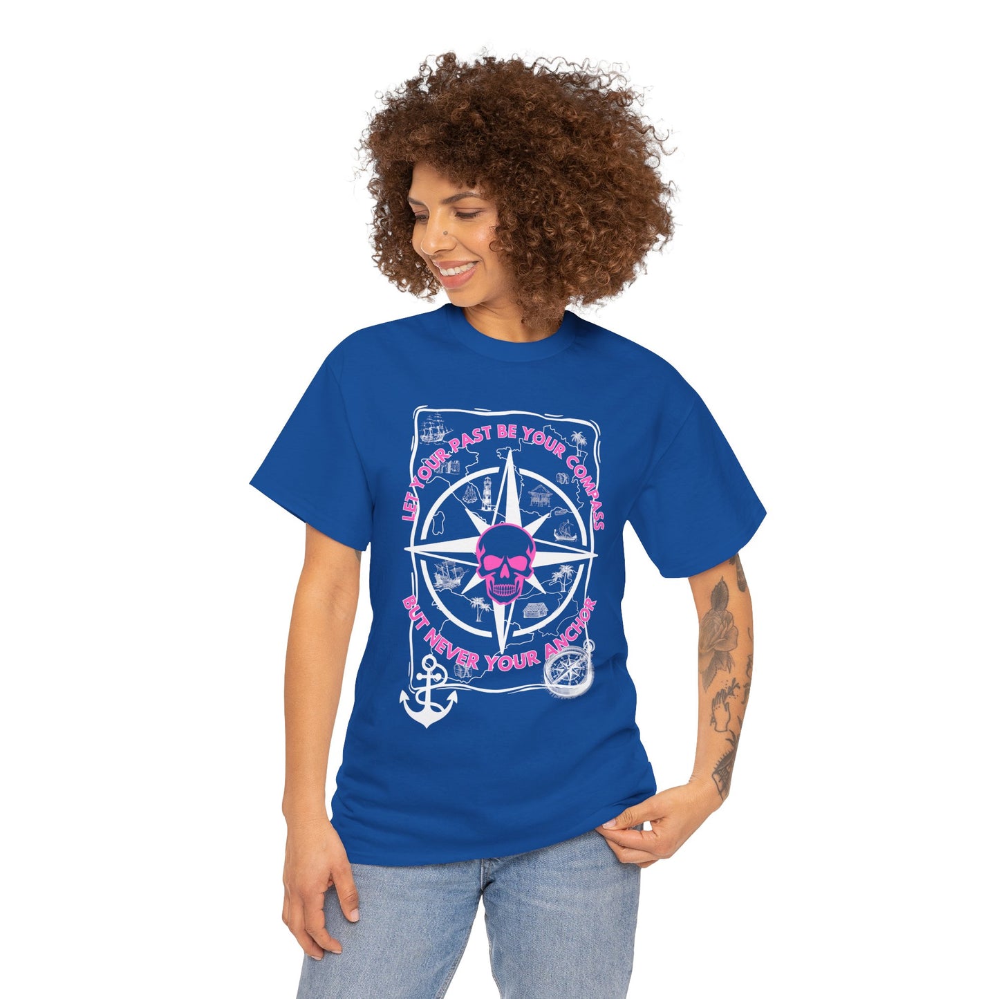 Graphic Tee - Edgy Skull Pink 'Don't Let Your Past Be Your Anchor'