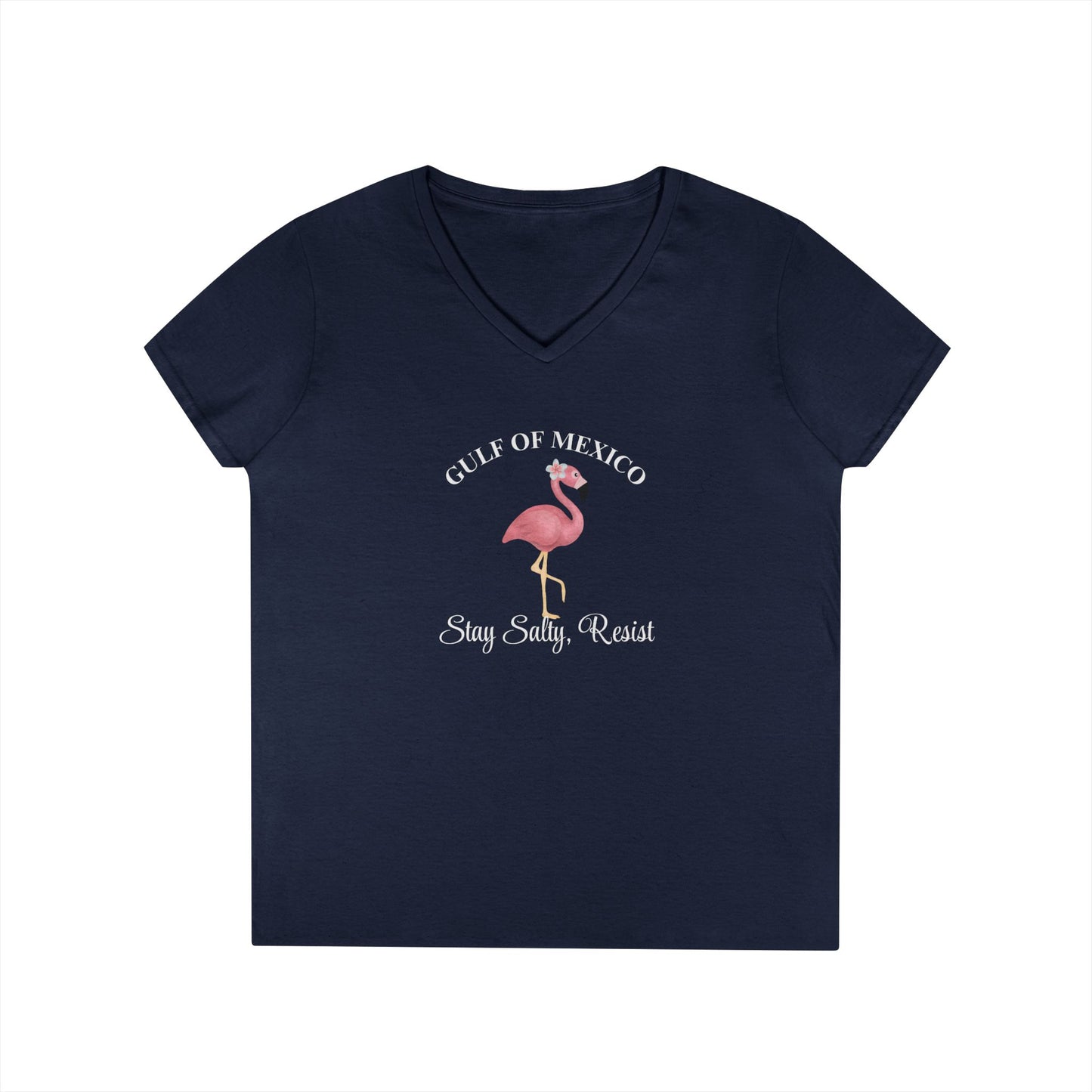 Gulf of Mexico Flamingo V-Neck T-Shirt - Stay Salty, Resist