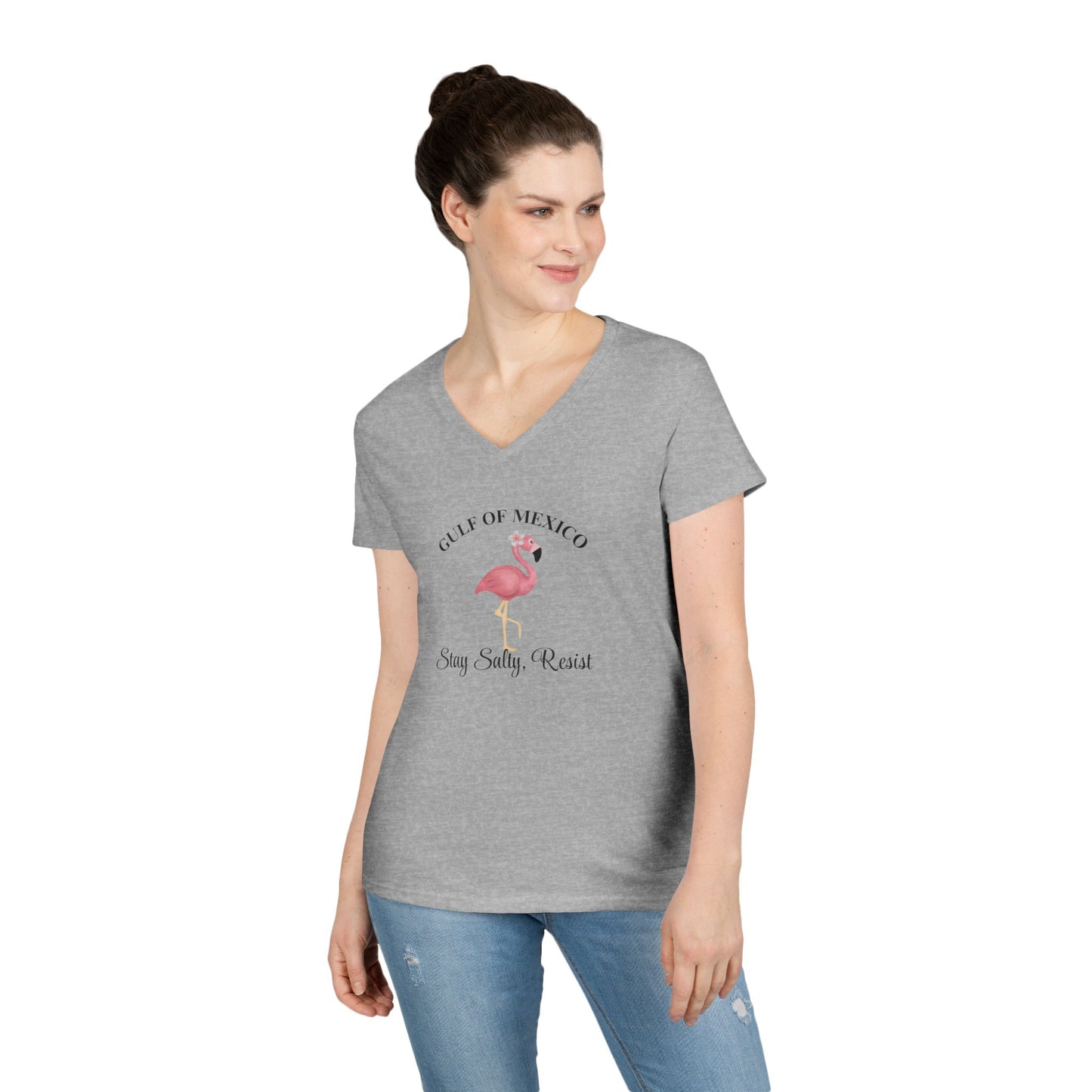 Ladies' V-Neck T-Shirt - Stay Salty, Resist | Gulf of Mexico Inspired Tee