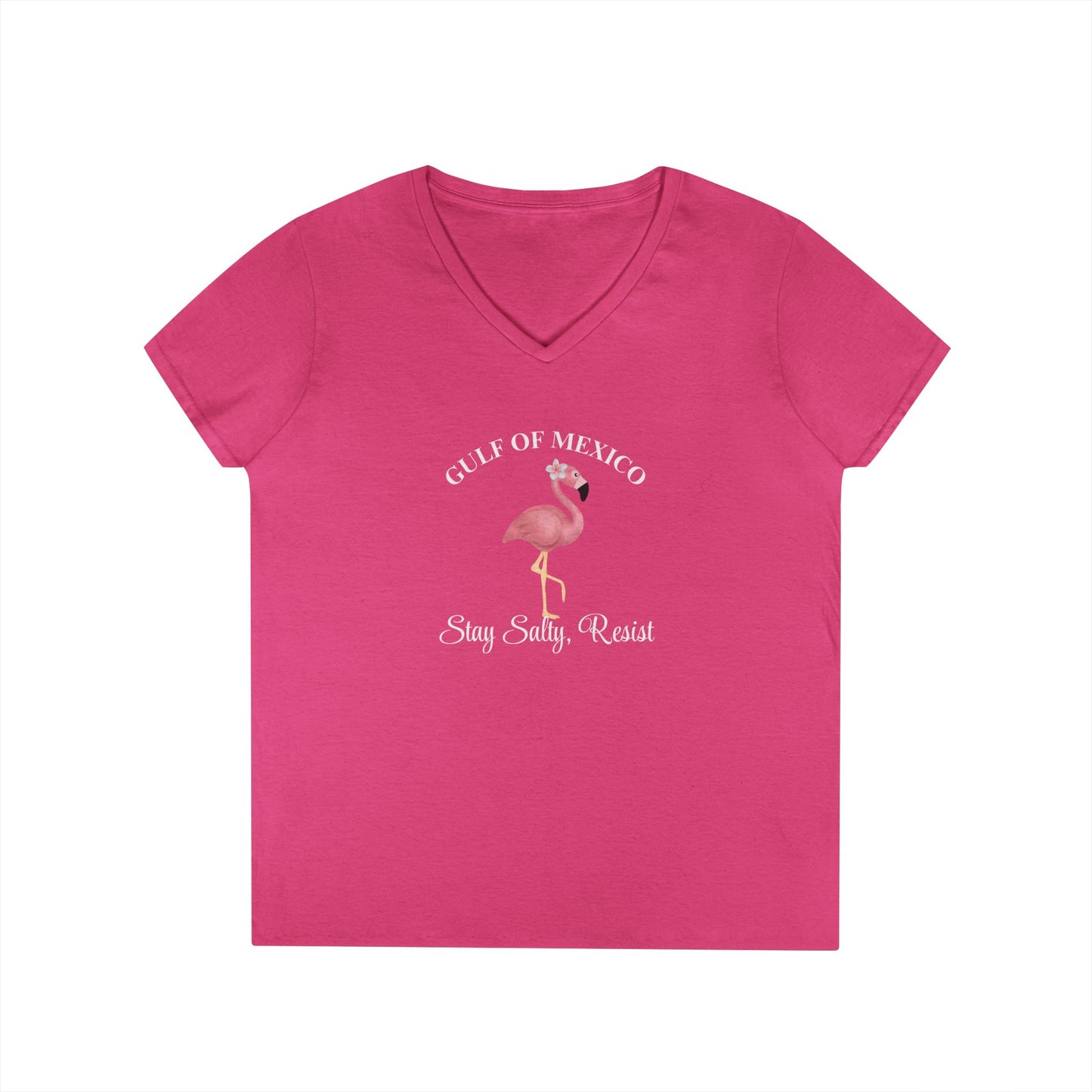 Gulf of Mexico Flamingo V-Neck T-Shirt - Stay Salty, Resist
