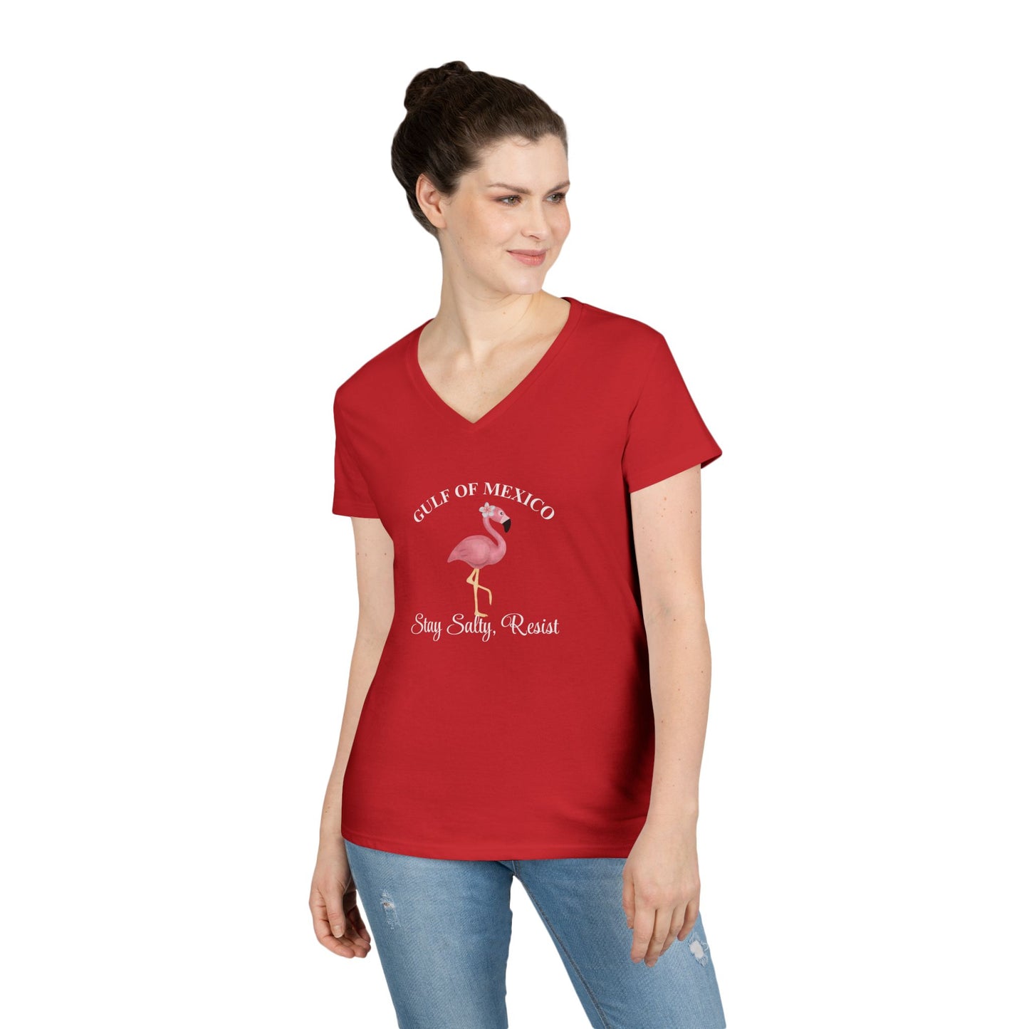 Gulf of Mexico Flamingo V-Neck T-Shirt - Stay Salty, Resist