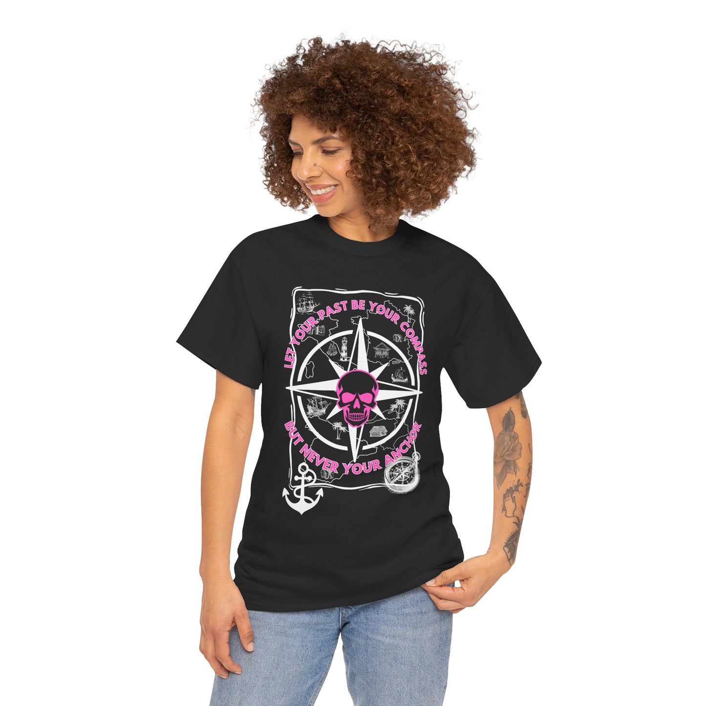 Graphic Tee - Edgy Skull Pink 'Don't Let Your Past Be Your Anchor'