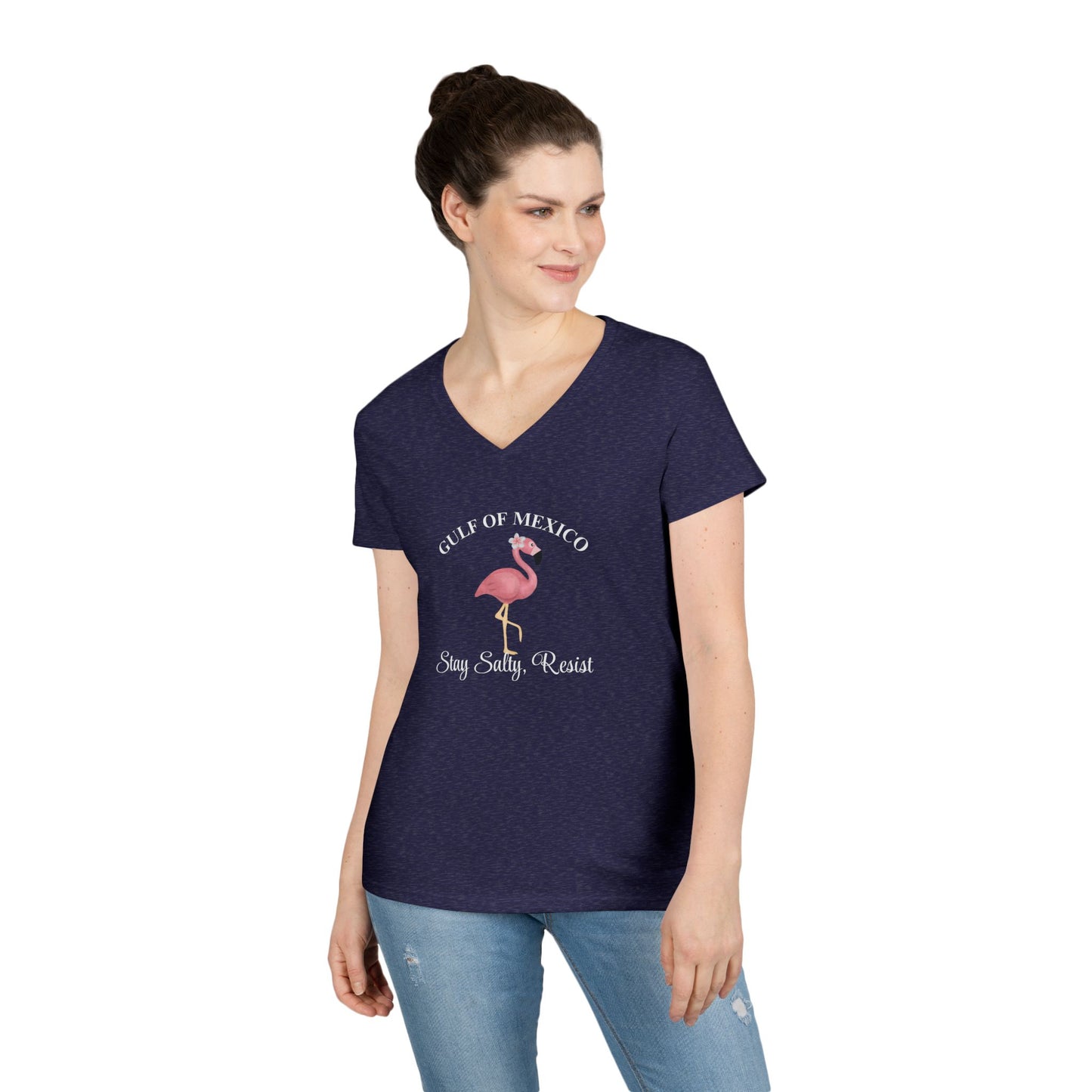 Gulf of Mexico Flamingo V-Neck T-Shirt - Stay Salty, Resist