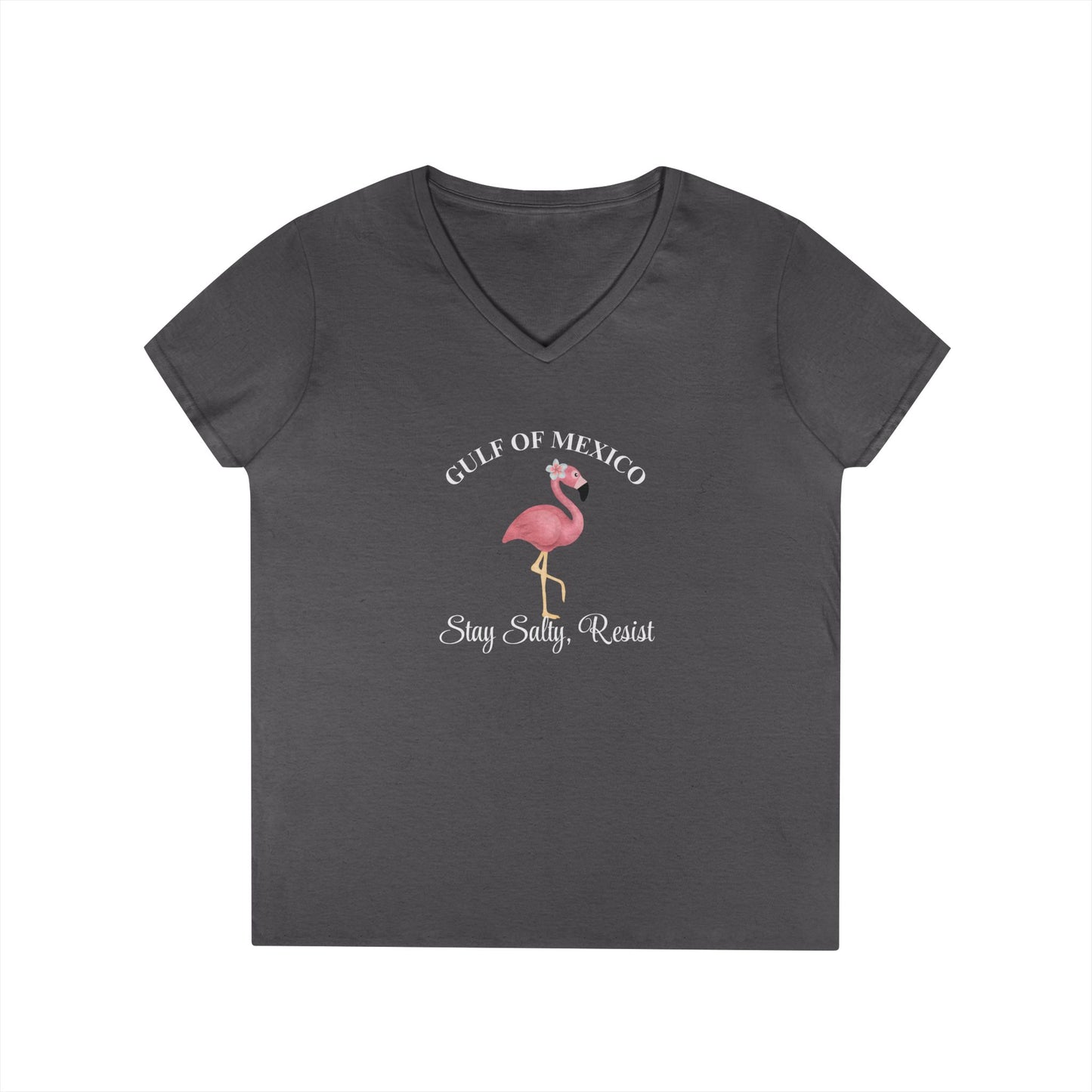 Gulf of Mexico Flamingo V-Neck T-Shirt - Stay Salty, Resist