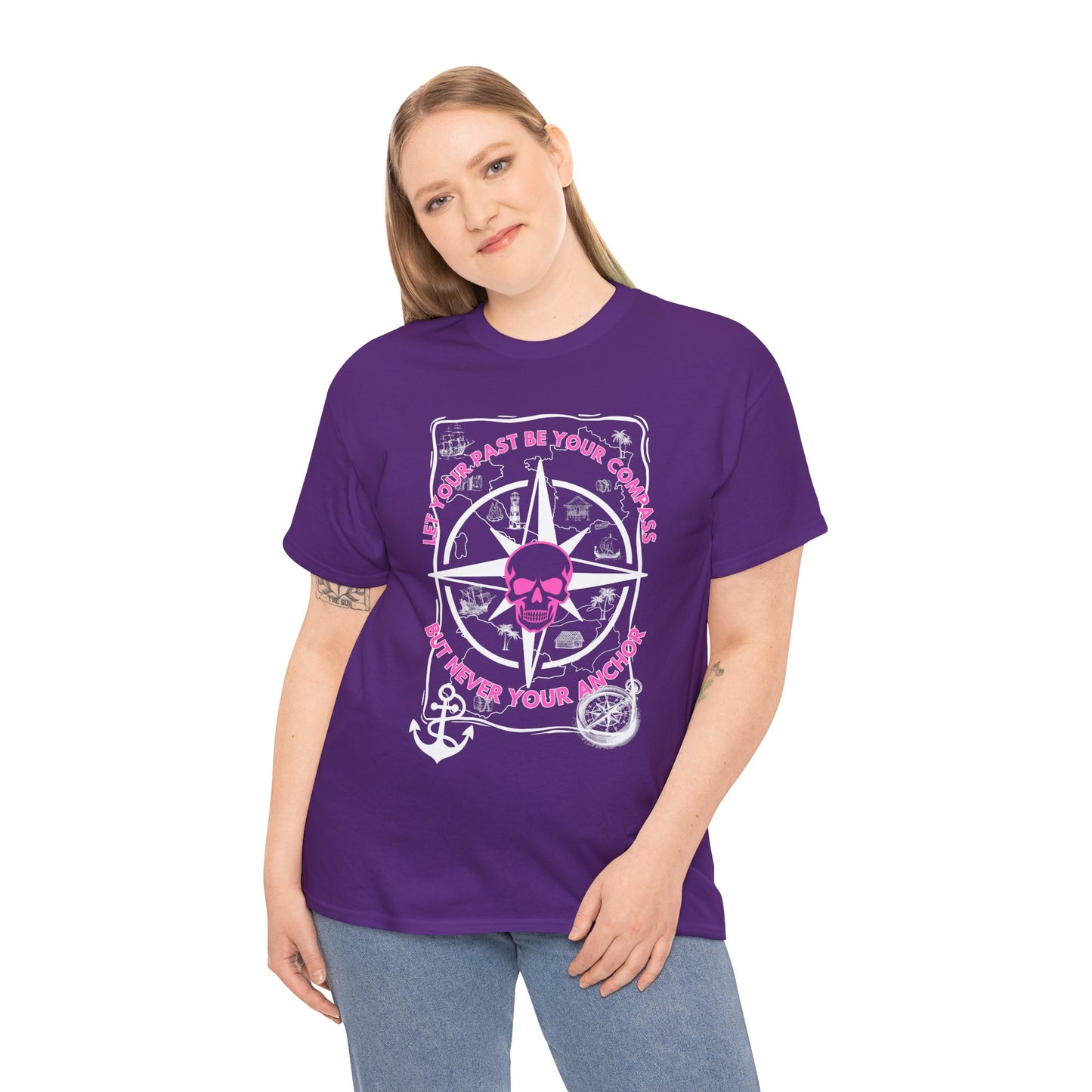 Graphic Tee - Edgy Skull Pink 'Don't Let Your Past Be Your Anchor'