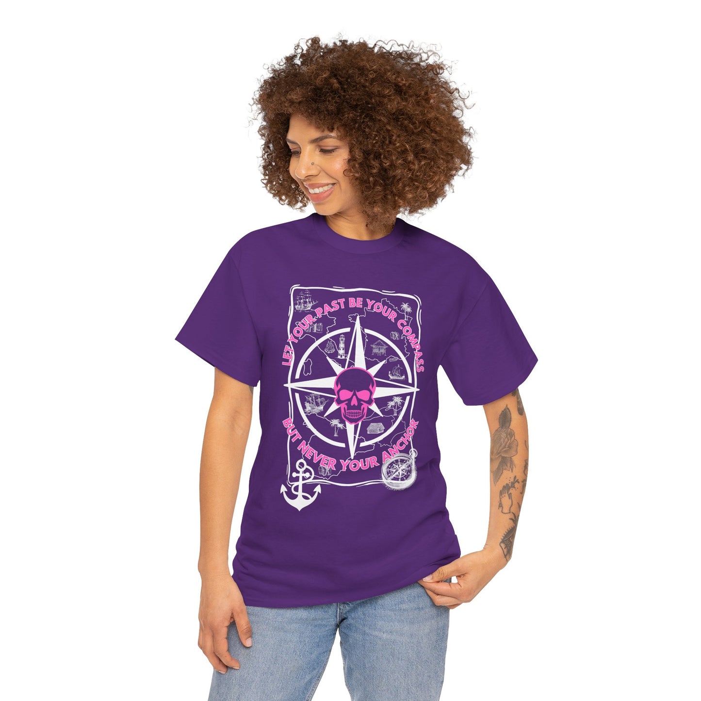 Graphic Tee - Edgy Skull Pink 'Don't Let Your Past Be Your Anchor'