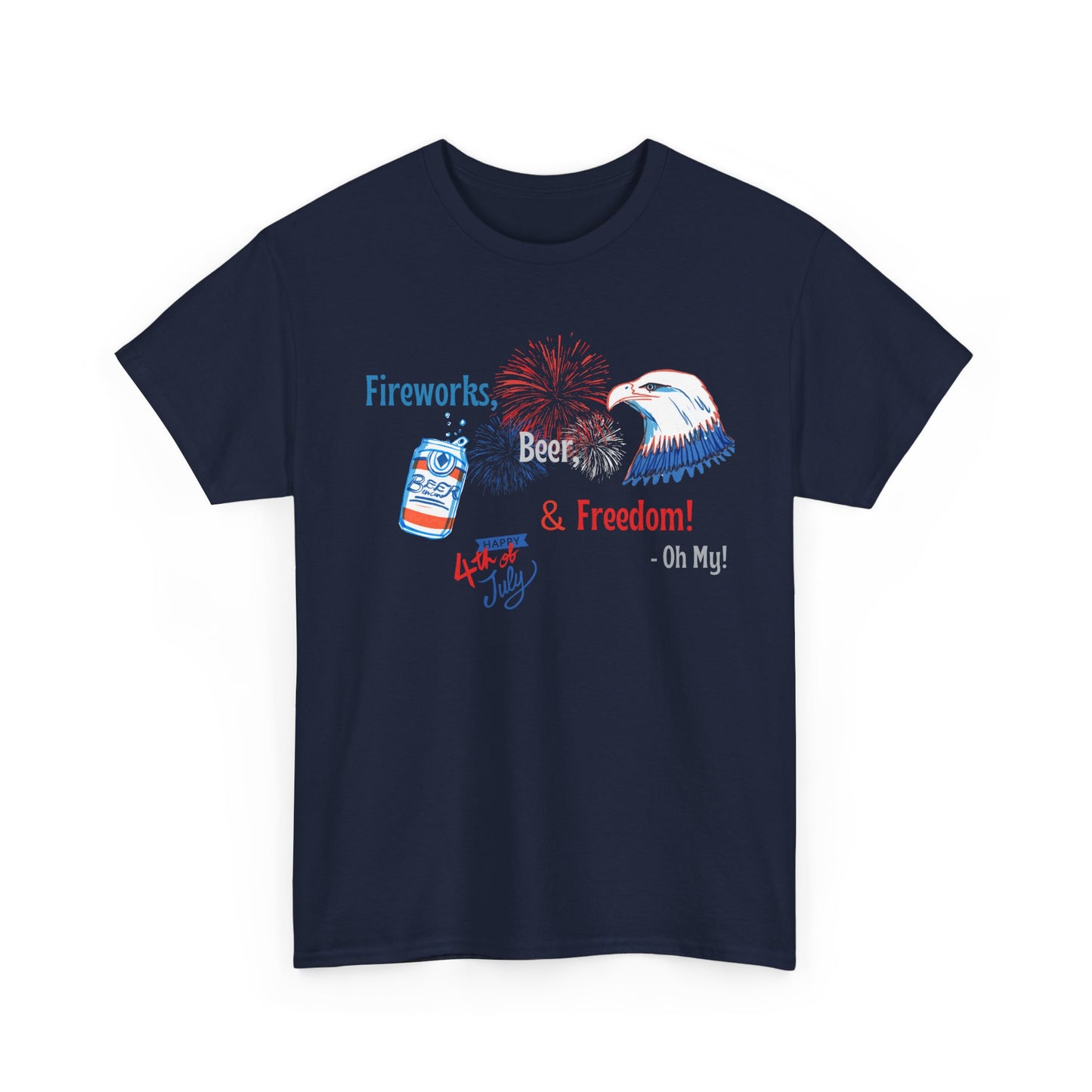 Patriotic Unisex Heavy Cotton Tee - Fireworks, Beer & Freedom Design