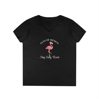 Gulf of Mexico Flamingo V-Neck T-Shirt - Stay Salty, Resist