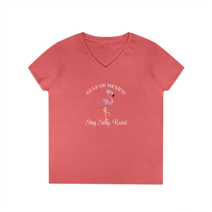 Gulf of Mexico Flamingo V-Neck T-Shirt - Stay Salty, Resist