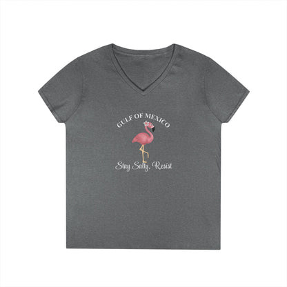 Gulf of Mexico Flamingo V-Neck T-Shirt - Stay Salty, Resist