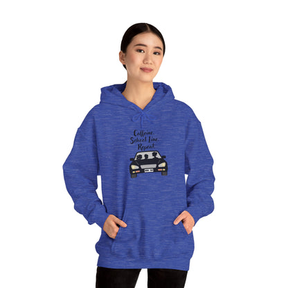 Caffeine, Car, Time Repeat Hoodie | Cozy Unisex Sweatshirt for Coffee Lovers