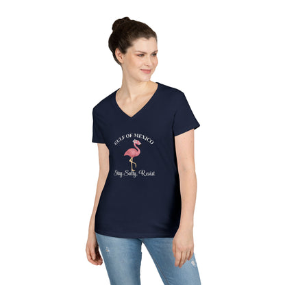 Gulf of Mexico Flamingo V-Neck T-Shirt - Stay Salty, Resist