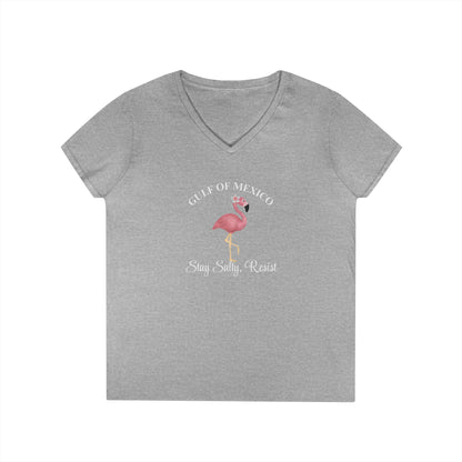 Gulf of Mexico Flamingo V-Neck T-Shirt - Stay Salty, Resist