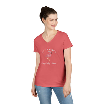 Gulf of Mexico Flamingo V-Neck T-Shirt - Stay Salty, Resist