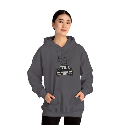 Caffeine, Car, Time Repeat Hoodie | Cozy Unisex Sweatshirt for Coffee Lovers