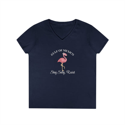 Gulf of Mexico Flamingo V-Neck T-Shirt - Stay Salty, Resist