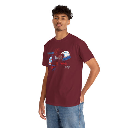 Patriotic Unisex Heavy Cotton Tee - Fireworks, Beer & Freedom Design