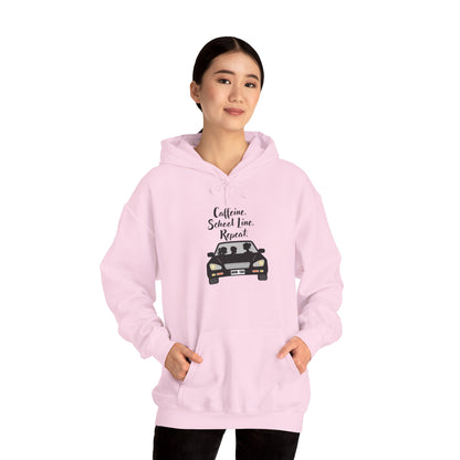 Caffeine, Car, Time Repeat Hoodie | Cozy Unisex Sweatshirt for Coffee Lovers
