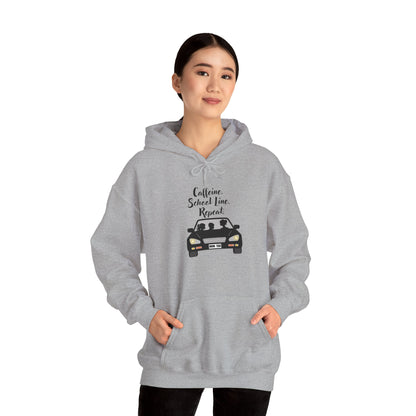 Caffeine, Car, Time Repeat Hoodie | Cozy Unisex Sweatshirt for Coffee Lovers