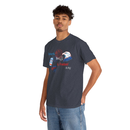 Patriotic Unisex Heavy Cotton Tee - Fireworks, Beer & Freedom Design