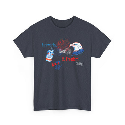 Patriotic Unisex Heavy Cotton Tee - Fireworks, Beer & Freedom Design
