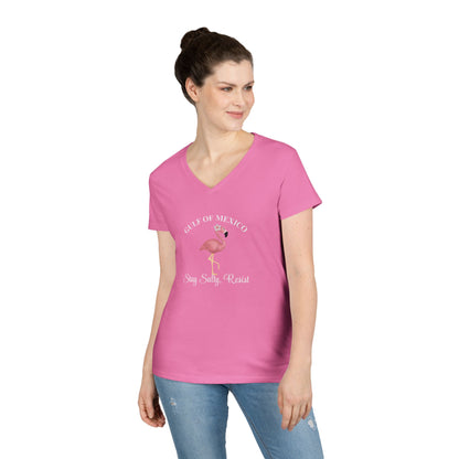 Gulf of Mexico Flamingo V-Neck T-Shirt - Stay Salty, Resist