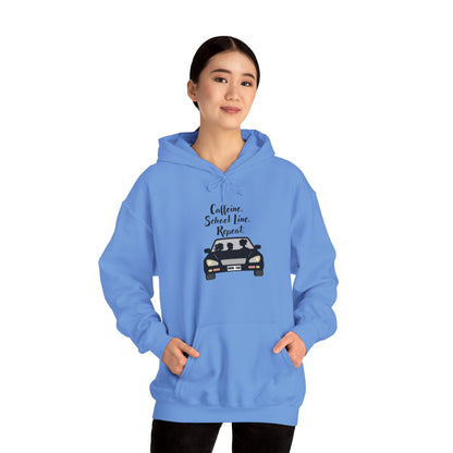 Caffeine, Car, Time Repeat Hoodie | Cozy Unisex Sweatshirt for Coffee Lovers