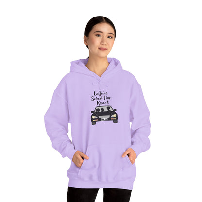 Caffeine, Car, Time Repeat Hoodie | Cozy Unisex Sweatshirt for Coffee Lovers